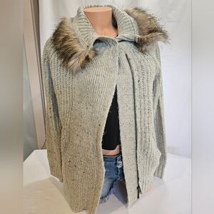 Rubbish Knit Cardigan with Plush Fur Trim